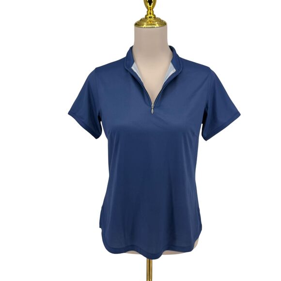 Fringe Golf Shirt Size SMALL Blue Peony Mock Neck 1/4 Zip Short Sleeve UPF 50+ - Picture 4 of 11